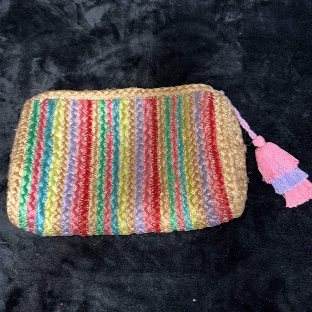 Shiraleah Chicago Braided Jute Fantasia Multi-Striped Weekend Clutch Tassels